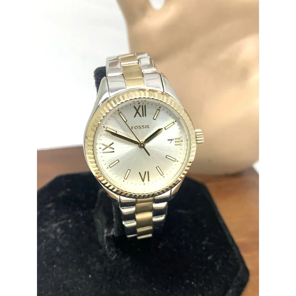 Fossil Women's Watch BQ3927 Quartz Silver Dial Two Tone Stainless Steel 30mm